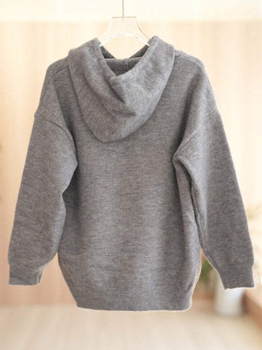 Embroidery Knit Hoodie Loose Casual Long Sleeve Sweater