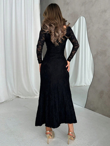 Women's Elegant Lace Ruched Dress