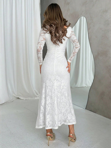Women's Elegant Lace Ruched Dress