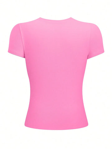 Women's Solid Olive Green Fitted Crew Neck T-Shirt