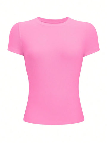 Women's Solid Color Fitted Crew Neck T-Shirt