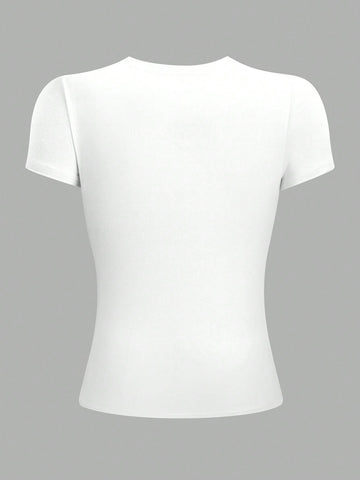 Women's Solid Olive Green Fitted Crew Neck T-Shirt