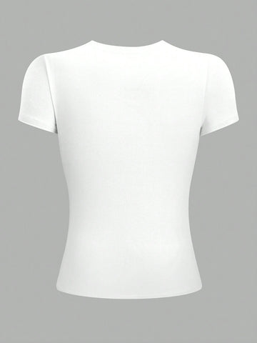 Women's Solid Olive Green Fitted Crew Neck T-Shirt