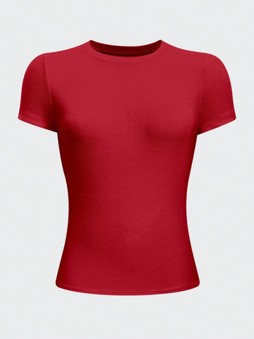 Women's Solid Color Fitted Crew Neck T-Shirt