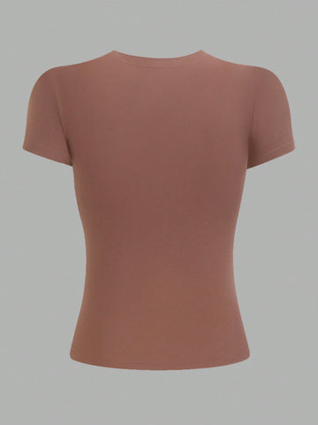 Women's Solid Olive Green Fitted Crew Neck T-Shirt