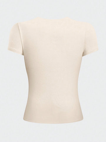 Women's Solid Olive Green Fitted Crew Neck T-Shirt