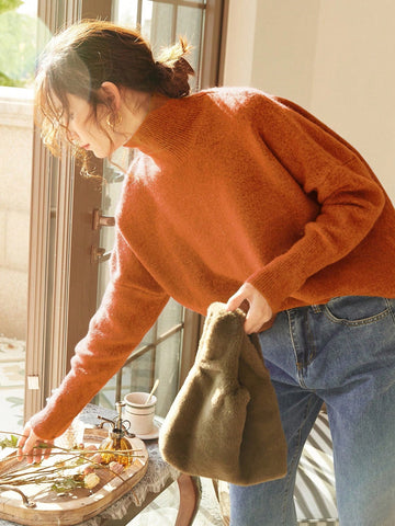 Women's High Neck Loose Fit Knit Sweater