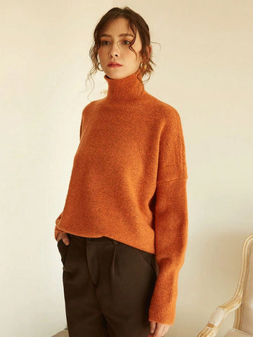 Women's High Neck Loose Fit Knit Sweater