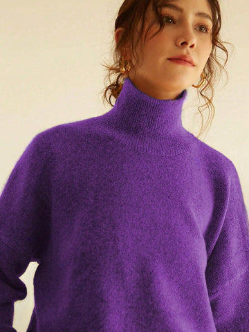 Women's High Neck Loose Fit Knit Sweater