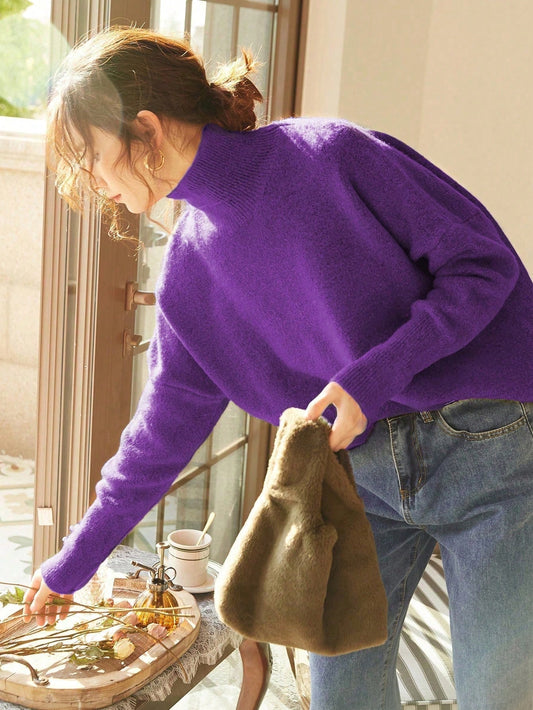 Women's High Neck Loose Fit Knit Sweater