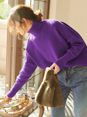 Women's High Neck Loose Fit Knit Sweater