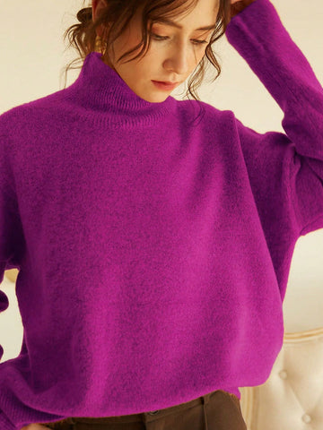 Women's High Neck Loose Fit Knit Sweater
