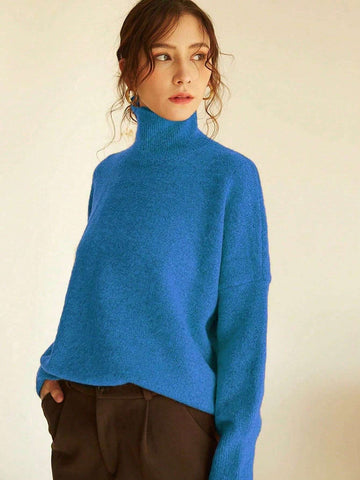 Women's High Neck Loose Fit Knit Sweater