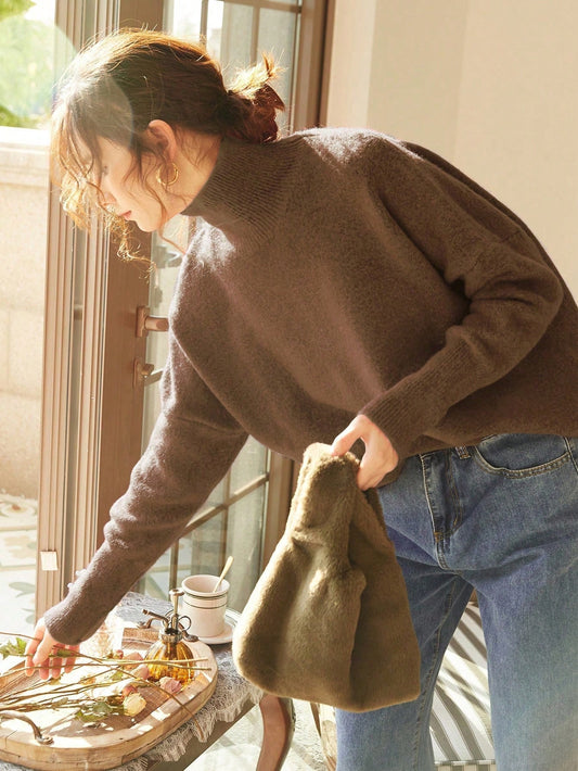 Women's High Neck Loose Fit Knit Sweater