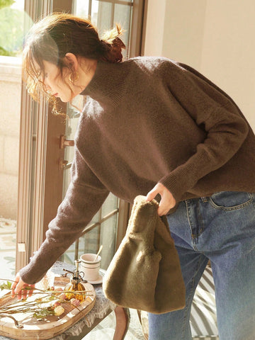 Women's High Neck Loose Fit Knit Sweater