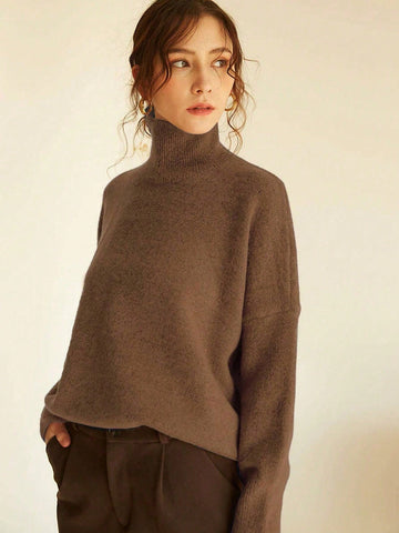 Women's High Neck Loose Fit Knit Sweater