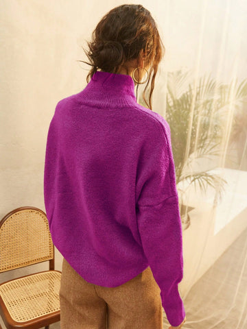 Women's High Neck Loose Fit Knit Sweater