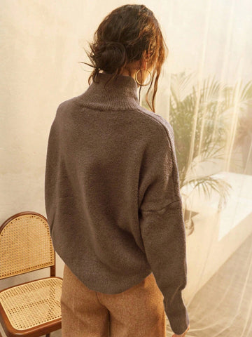 Women's High Neck Loose Fit Knit Sweater