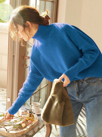 Women's High Neck Loose Fit Knit Sweater