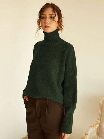 Women's High Neck Loose Fit Knit Sweater