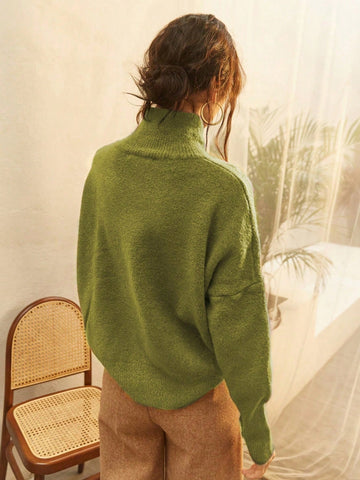 Women's High Neck Loose Fit Knit Sweater