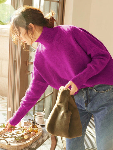 Women's High Neck Loose Fit Knit Sweater