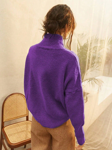 Women's High Neck Loose Fit Knit Sweater