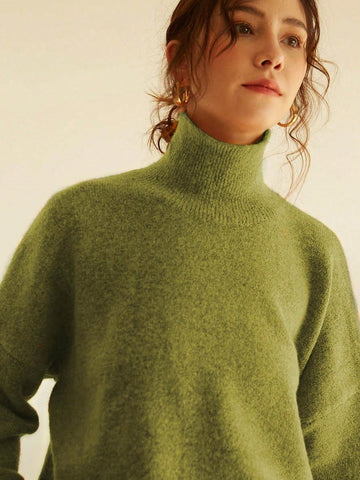 Women's High Neck Loose Fit Knit Sweater