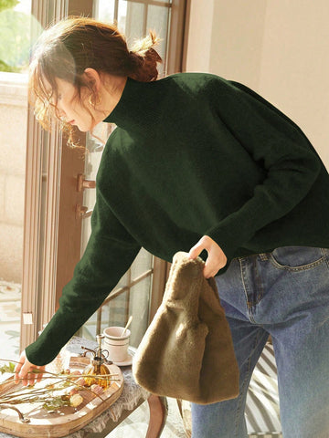 Women's High Neck Loose Fit Knit Sweater