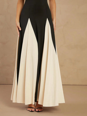 L'Amorae Elegant Black And White Dress With Spaghetti Straps