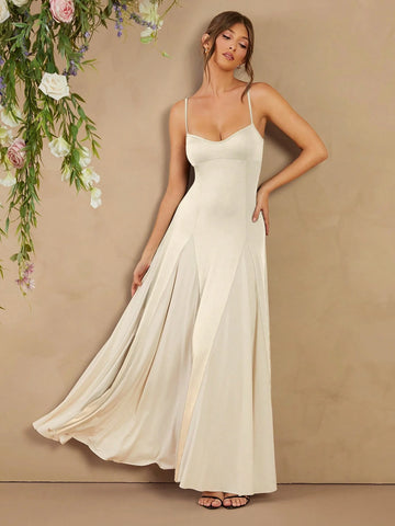 L'Amorae Elegant Black And White Dress With Spaghetti Straps