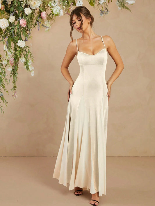 L'Amorae Elegant Black And White Dress With Spaghetti Straps