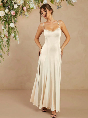 L'Amorae Elegant Black And White Dress With Spaghetti Straps