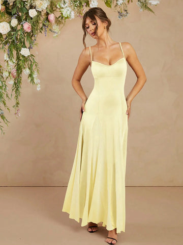 L'Amorae Elegant Black And White Dress With Spaghetti Straps