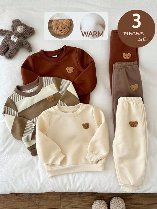 6pcs Baby Boy Knitted Solid Striped Casual Sweatshirt And Pants Set