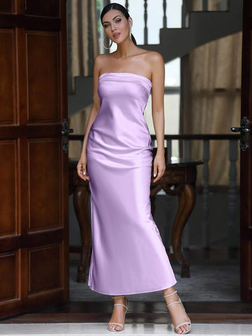 LOVE&LEMONADE Solid Satin Tube Formal Dress