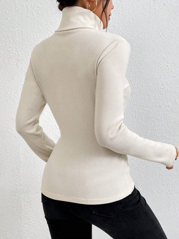 LUNE Button Up Turtleneck Long Sleeve T-shirt