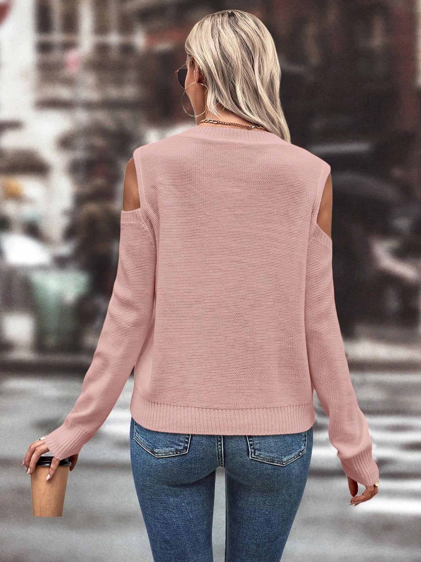 LUNE Cold Shoulder Cable Knit Sweater