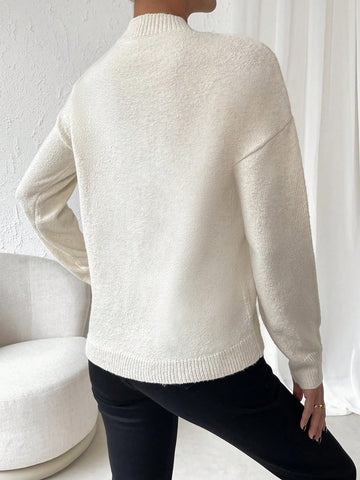 LUNE Solid Drop Shoulder Wrap Detail Sweater