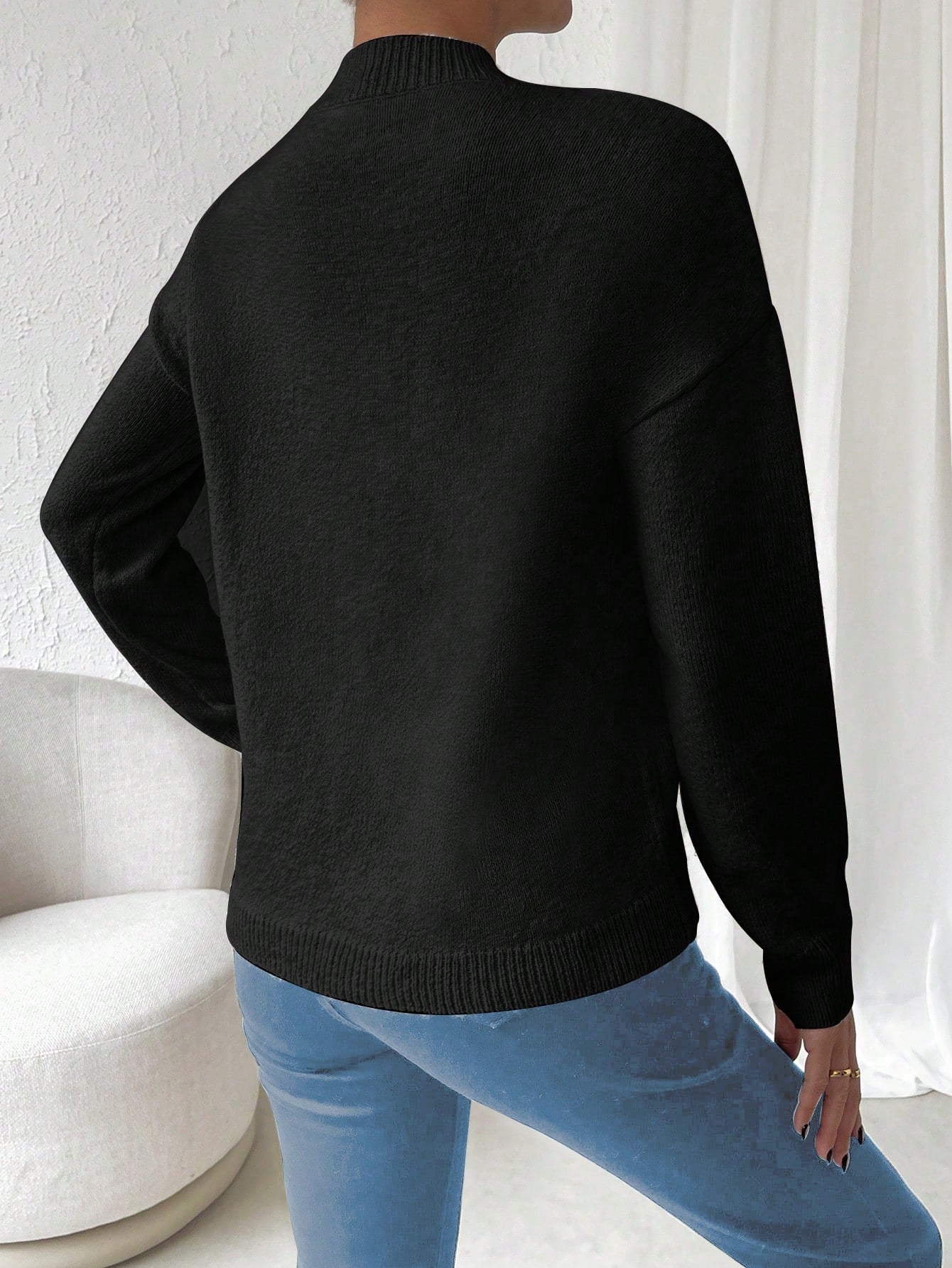 LUNE Solid Drop Shoulder Wrap Detail Sweater