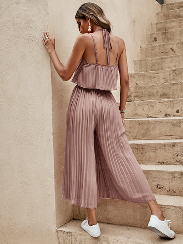 LUNE Tie Back Pleated Cami Top & Wide Leg Pants