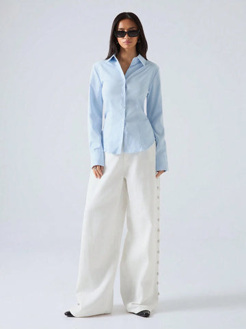 Women's Drawstring Solid Color Long Sleeve Single-Breasted Shirt