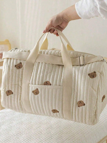 Large Capacity Bear Embroidery Diaper Bag
