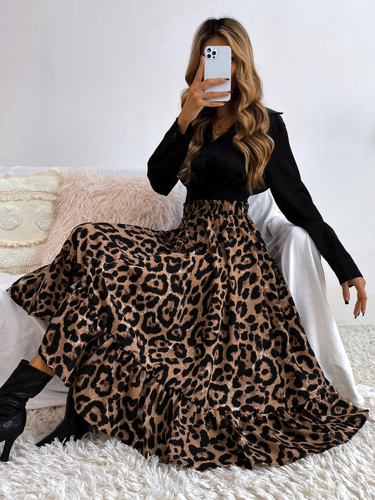 Leopard Print Ruffle Hem Skirt