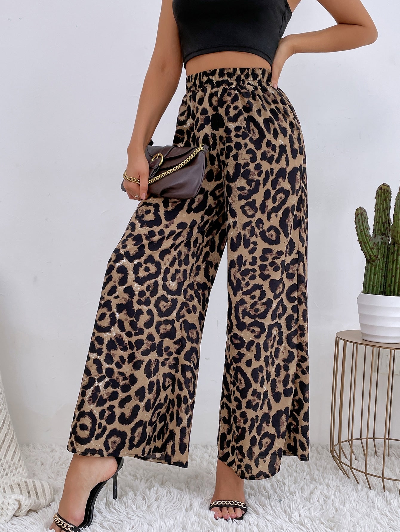 Leopard Print Wide Leg Pants