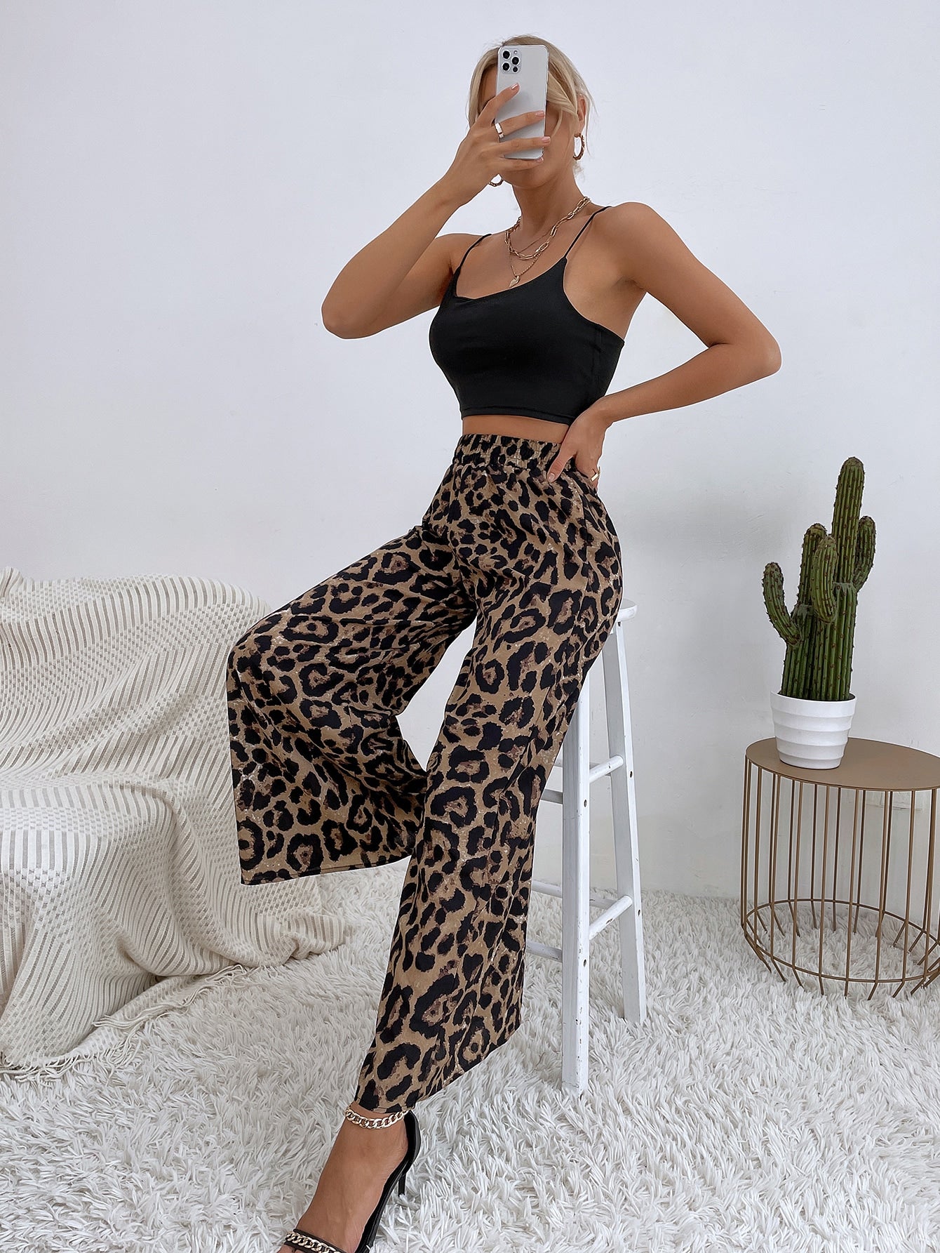 Leopard Print Wide Leg Pants