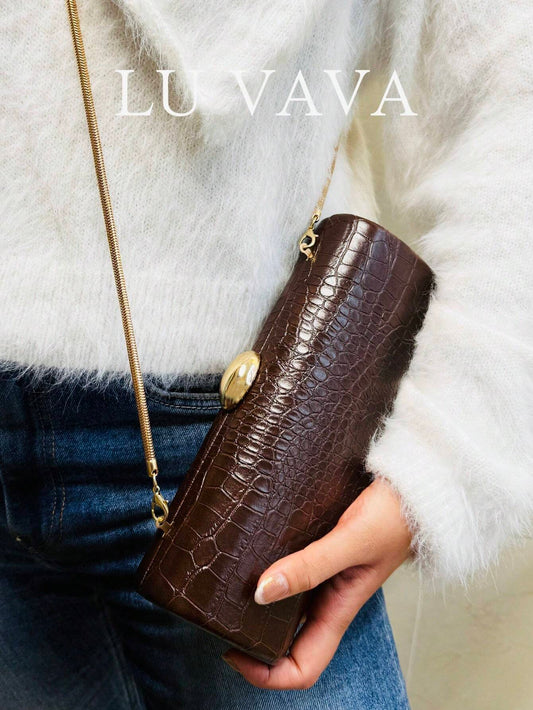 Long Baguette Clutch Bag Made Of PU Material With Crocodile Print