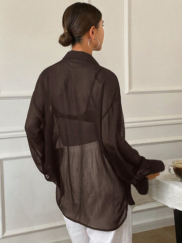 Women's Loose Tie Neck Long Sleeve Thin Casual Summer Blouse