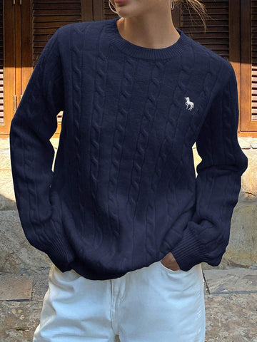Loose Fit Embroidered Horse Design Sweater