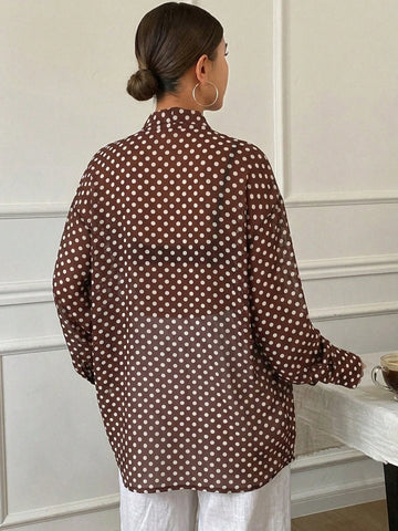 Women's Loose Tie Neck Long Sleeve Thin Casual Summer Blouse